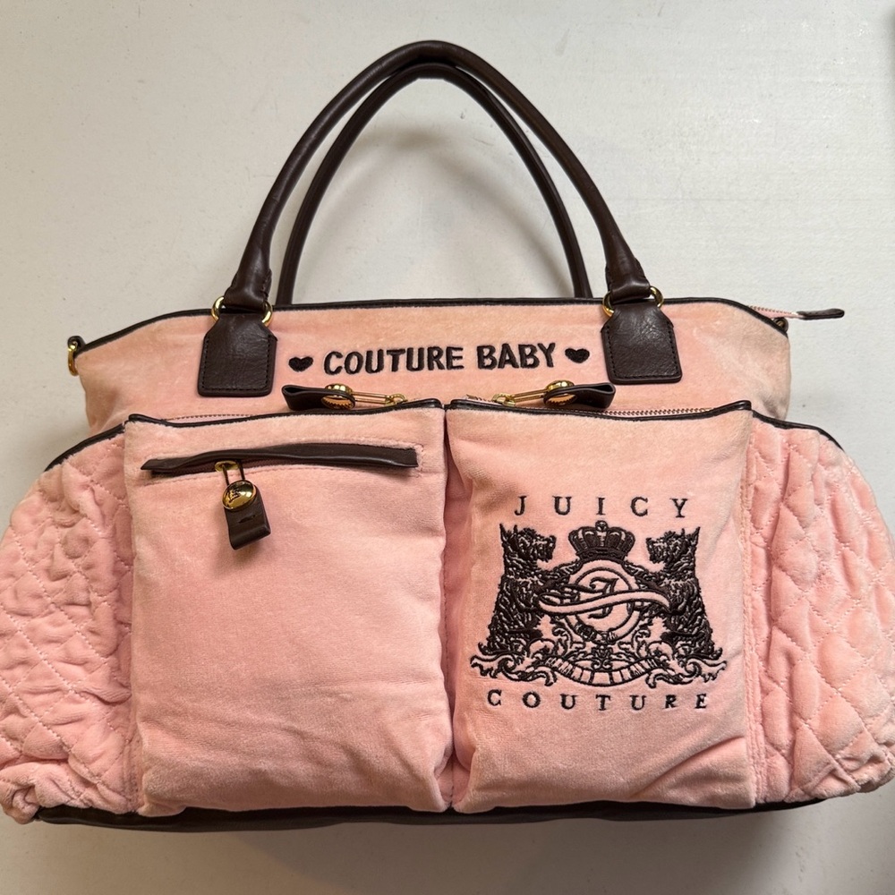 Juicy Couture Velour Embroided Pink Baby Diaper Bag - Picture 3 of 15